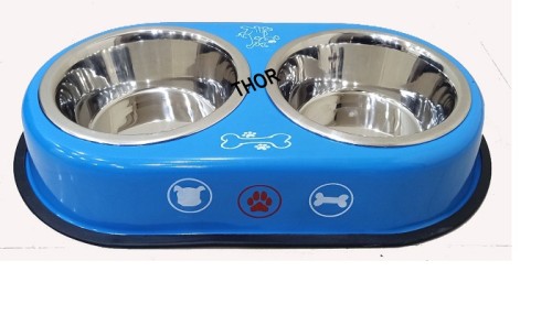 Sky blue polished stainless steel pet feeder bowl, no overflow dog and cat water bowl, high-quality pet supplies