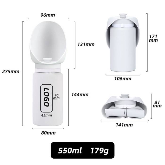 Wholesale portable 550ml pet dog water dispensers, outdoor travel foldable dog water bottles, camping pet supplies