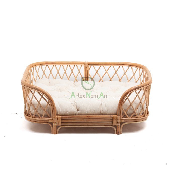 Large eco-friendly rattan pet bed, with fabric mattress solid pattern, suitable for cats and dogs. Wicker bed, suitable for pet supplies