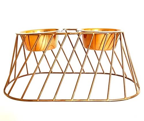 Spiral design pet feeding bowl, raised stand, golden arrangement dog bowl, pet supplies, indoor and outdoor use, wire design food bowl