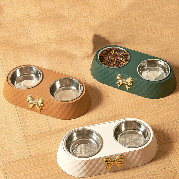 Wholesale of pet supplies, bow, pet double bowls, stainless steel dog bowls, drinking and feeding cat bowls