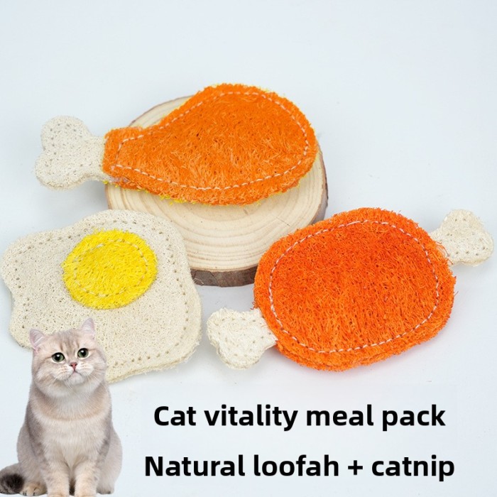 Natural loofah dental floss, cat energy meal packs, pet toys with catnip teeth grinding function, and other products