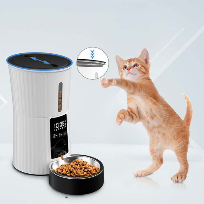 Automatic cat feeder, WiFi 4L dry food dispenser, smart dog pet feeder with desiccant bag, dual power supply, 10s tape recorder