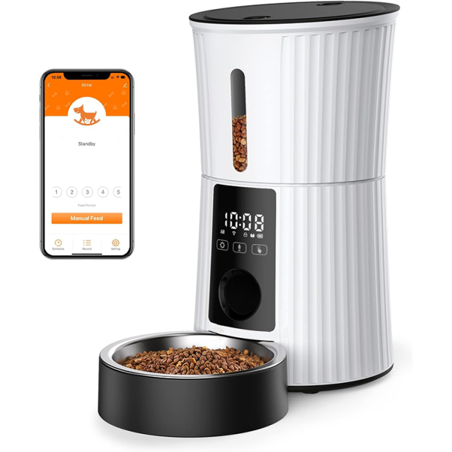 Automatic cat feeder, WiFi 4L dry food dispenser, smart dog pet feeder with desiccant bag, dual power supply, 10s tape recorder