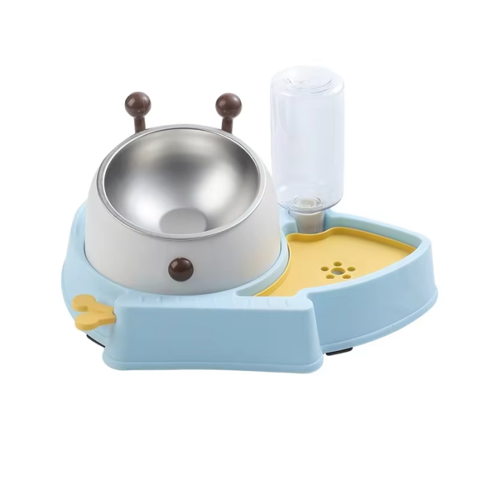Modern plastic double-bowl cat food water bowl, an automatic cervical protection pet product