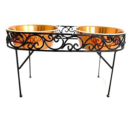 Spiral design pet feeding bowl, raised stand, golden arrangement dog bowl, pet supplies, indoor and outdoor use, wire design food bowl