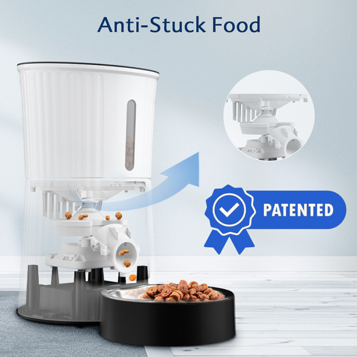 Automatic cat feeder, WiFi 4L dry food dispenser, smart dog pet feeder with desiccant bag, dual power supply, 10s tape recorder