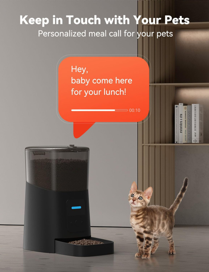 Pet supplies: 6L automatic cat feeder, WiFi automatic dog feeder, cat food dispenser, with low food sensor and tape recorder