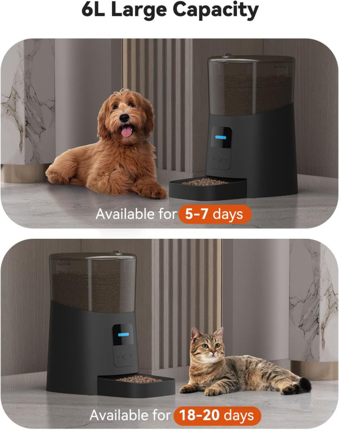 Pet supplies: 6L automatic cat feeder, WiFi automatic dog feeder, cat food dispenser, with low food sensor and tape recorder