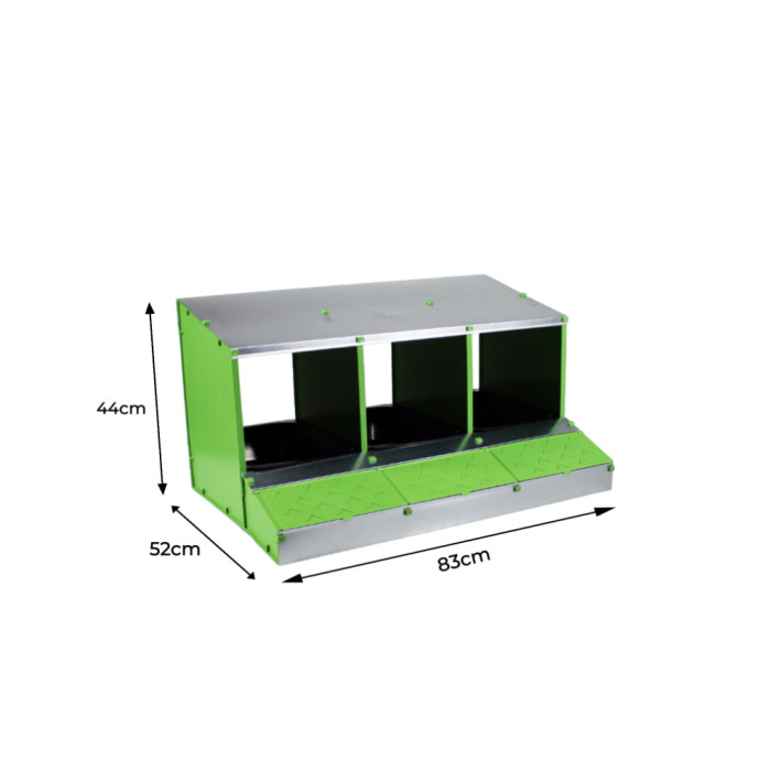 The Gycfarm 3 compartment egg-laying nest is easy to assemble and is equipped with a detachable plastic egg collection basket for convenient cleaning of poultry