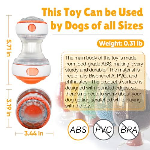 Interactive Roller Puzzle Dispenser Toy for Dogs, Interactive Chase Toys, Adjustable Dog Treat Dispensing Dog Toys, Improves Pets Digestion System Dog Chew Toys Pet Gift (Orange and White)