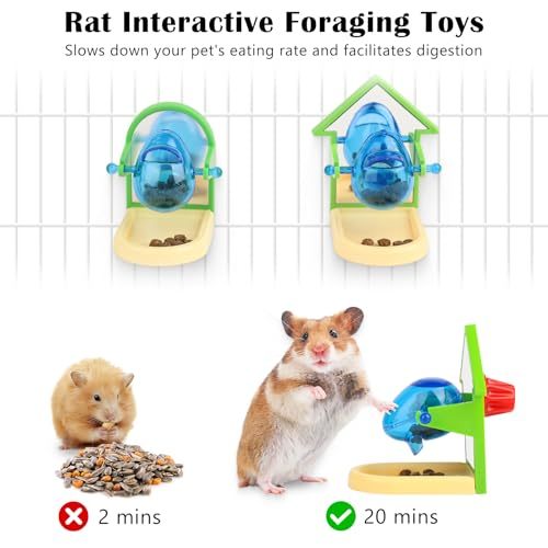 2PCS Rat Foraging Toy, Hamster Rat Enrichment Toys,Parakeet Slow Feeder for Cage with Mirror,Intelligence Growth Cage Toys,Puzzle Treat Dispensing for Parrot Conure Cockatiel
