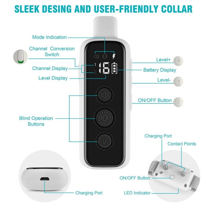 Patpet adjustable smart dog Trainer 3-mode 2000-foot control barking shock dog training collar with remote Ipx7 water resistance