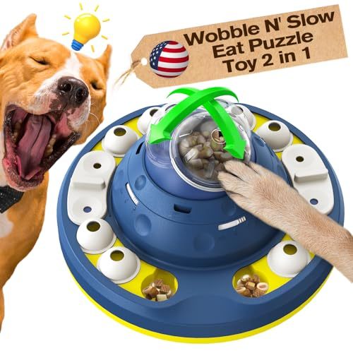 KADTC Dog Wobble Puzzle Toy Puppy Cognitive Toys Advanced Level 2 in 1 Adjustable Food Channel Design Mental Brain Stimulation Game Slow Puzzles Feeder Enrichment for Smart Small/Medium/Large Dogs