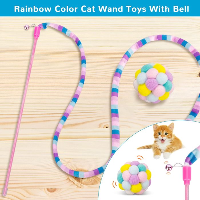 Cat toys, toy cat fuzzy balls with bells and cat springs, indoor cat and kitten interactive cat toys