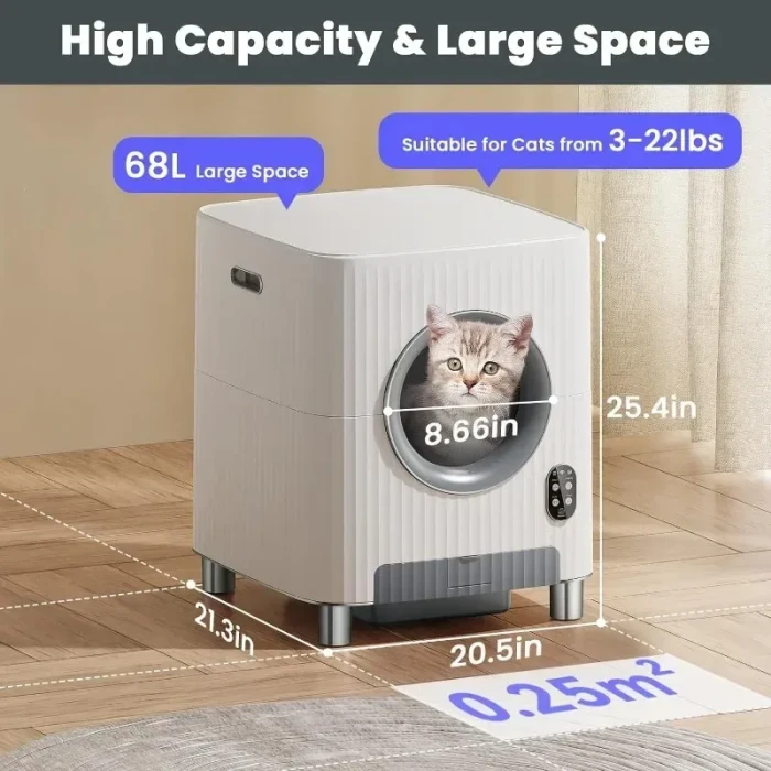 The 2025 new automatic cat litter box is detachable and has a 68L smart self-cleaning App to control the cat toilet