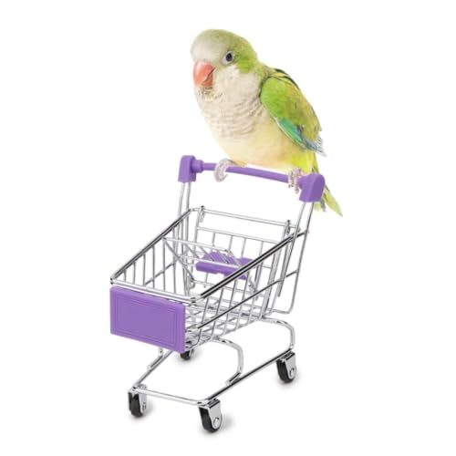 Hypeety Mini Shopping Handcart Trolley Bird Parrot Pet Intelligence Utility Cart Mode Storage Toy Decoration Toys (Purple)