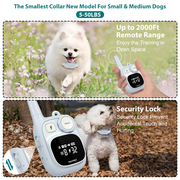 Adjustable smart dog trainer 3 mode 2000 feet control barking shock dog training collar with remote Ipx7 water resistance