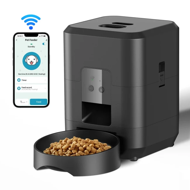 Smart pet feeder, automatic feeder with timed and quantified automatic cat food dispenser, cat and dog bowl