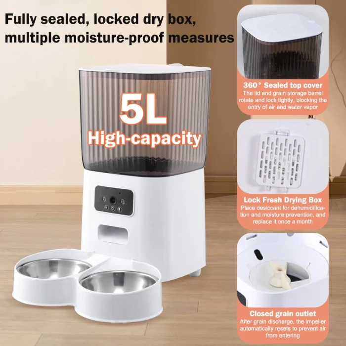 5L automatic feeder cat WiFi with camera high-definition intelligent interactive pet food dispenser timer stainless steel
