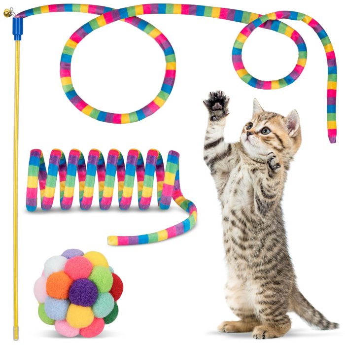 Cat toys, toy cat fuzzy balls with bells and cat springs, indoor cat and kitten interactive cat toys