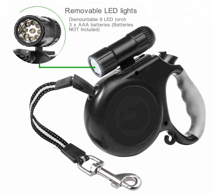 Factory high-quality retractable and detachable flashlight light-emitting diode dog leather strap dog leather strap flashlight dog supplies