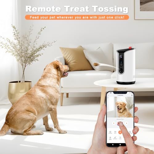 2K Pet Camera Security Dogs Camera, On-Device AI Tracking and Pet Monitoring, 360° View, with Treat Dispenser, Local Storage, 2-Way Audio, Phone App, Motion Alert