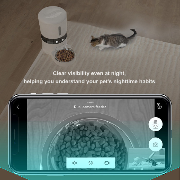 Hot-selling 5G WiFi application automatic cat feeder with camera, smart cat food dispenser with preservation timer, pet feeder OEM