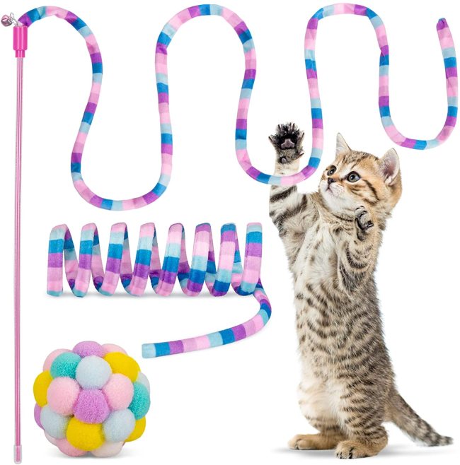 Cat toys, toy cat fuzzy balls with bells and cat springs, indoor cat and kitten interactive cat toys