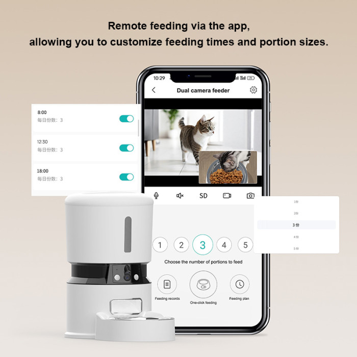 Hot-selling 5G WiFi application automatic cat feeder with camera, smart cat food dispenser with preservation timer, pet feeder OEM