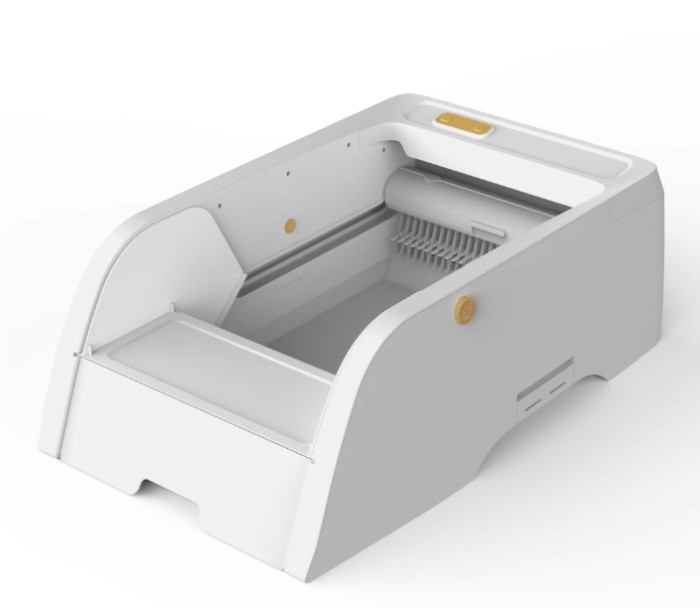 现Modern smart self-cleaning cat litter box, smart automatic pet beauty, easy to clean, touch control, sustainable plastic design