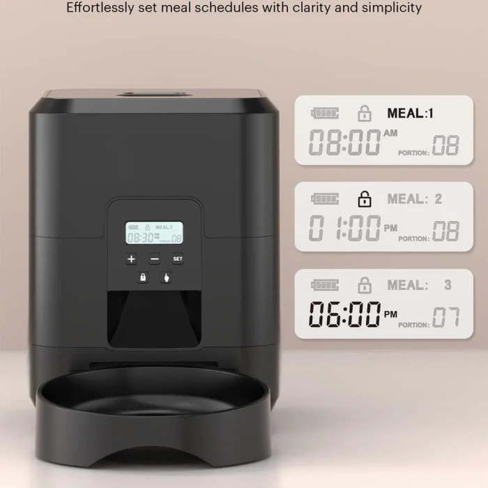 Smart pet feeder, automatic feeder with timed and quantified automatic cat food dispenser, cat and dog bowl