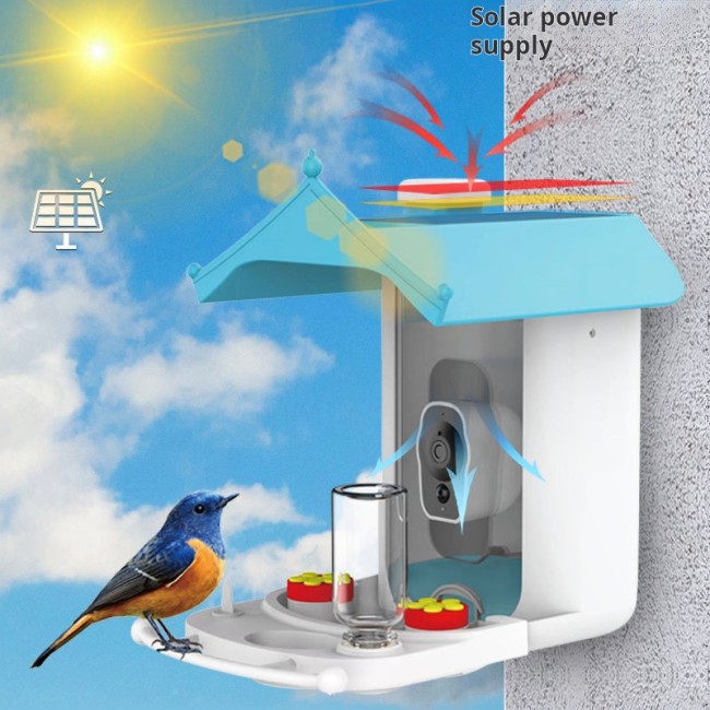 Intelligent artificial intelligence solar-powered environmentally friendly bird feeder, waterproof pet bird feeder, outdoor artificial intelligence recognition automatic pet bird feeder