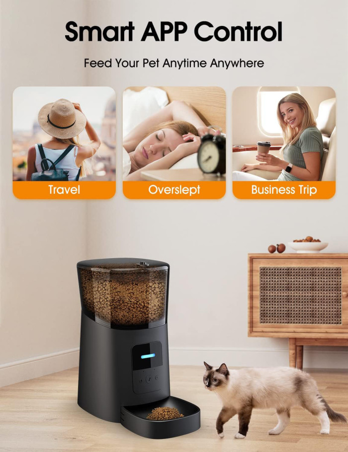 Pet supplies: 6L automatic cat feeder, WiFi automatic dog feeder, cat food dispenser, with low food sensor and tape recorder