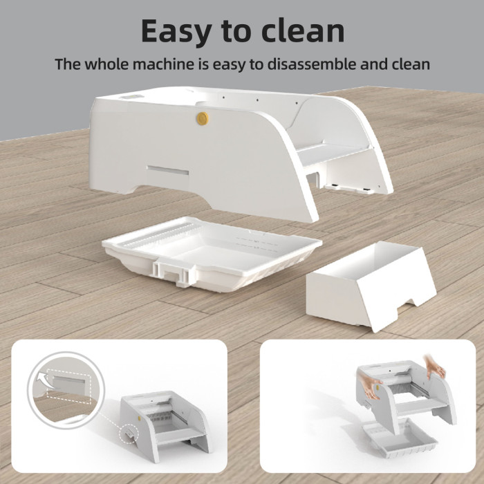 现Modern smart self-cleaning cat litter box, smart automatic pet beauty, easy to clean, touch control, sustainable plastic design