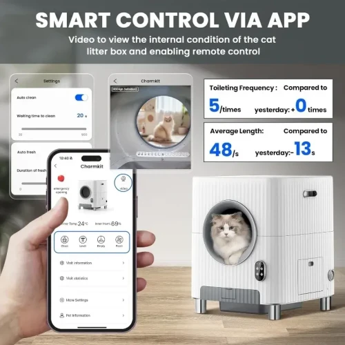 The 2025 new automatic cat litter box is detachable and has a 68L smart self-cleaning App to control the cat toilet