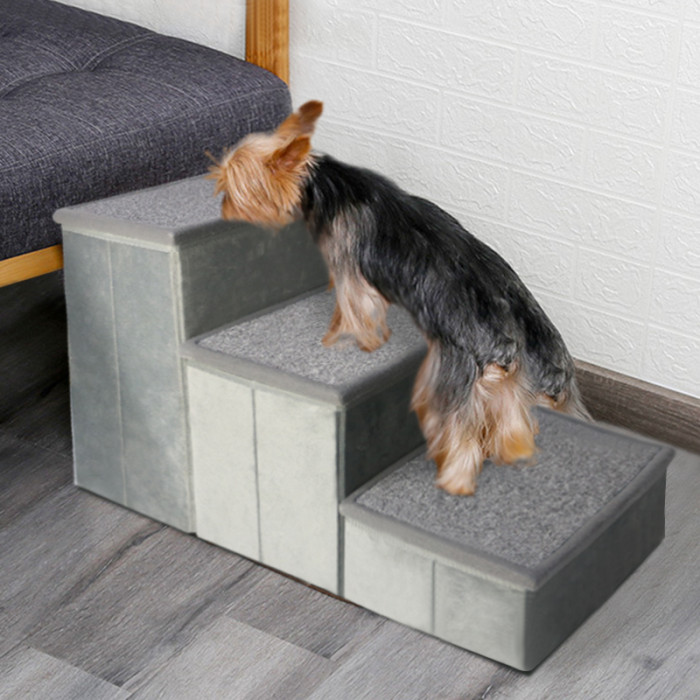 The latest pet products: handcrafted anti-slip, lightweight, stable, folding dog staircase, 3-step dog staircase for small dogs