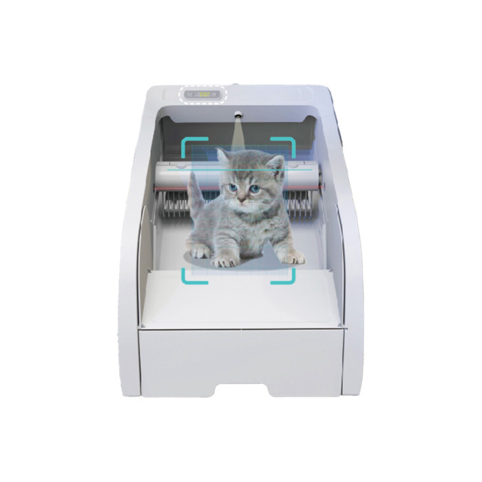 现Modern smart self-cleaning cat litter box, smart automatic pet beauty, easy to clean, touch control, sustainable plastic design