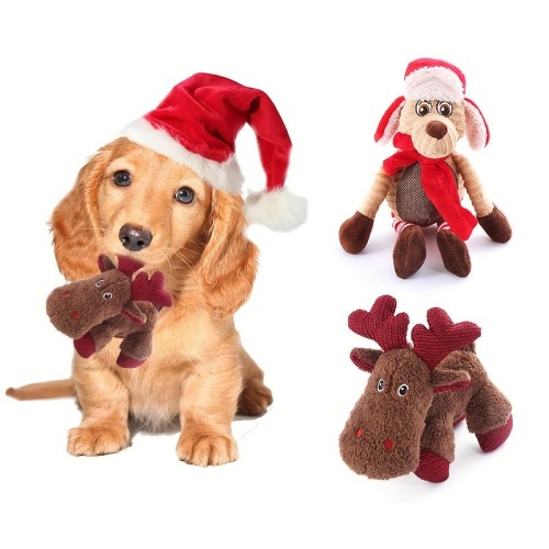 New best-selling Christmas gifts: reindeer plush pet products, anti-biting interactive cat toys, and indebreakable dog toys