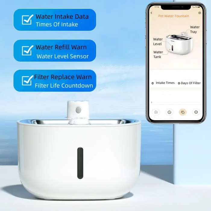 Automatic 3L smart wireless cat and dog water dispenser feeder application control automatic pet water dispenser with application monitor