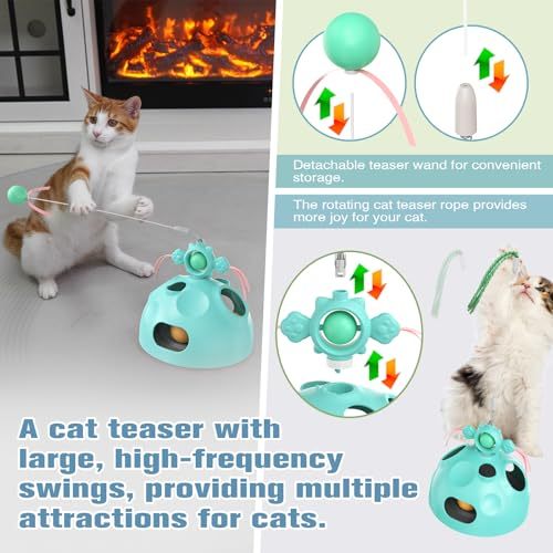 Interactive Cat Toys for Indoor Cats 4 in 1 Intelligence Kitten Wand Dancer Maze Toy Slow Food Treat Dispenser Feeder Entertainment Mental Stimulation Pet Supplies Birthday Gift