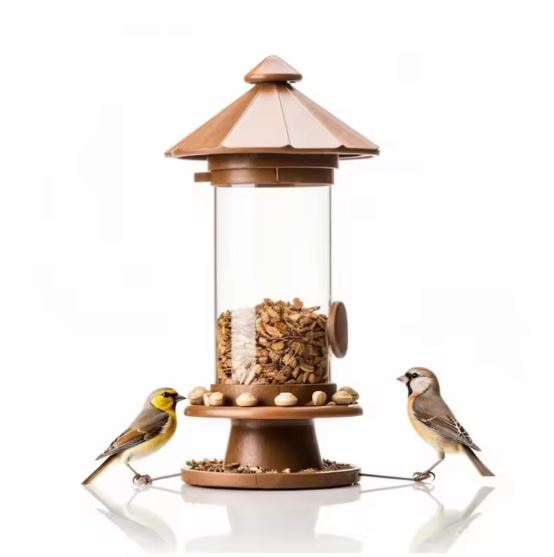 Wooden hanging bird feeder, glass brown natural finish, suitable for garden bird feeders and bulk bird seed best-selling products