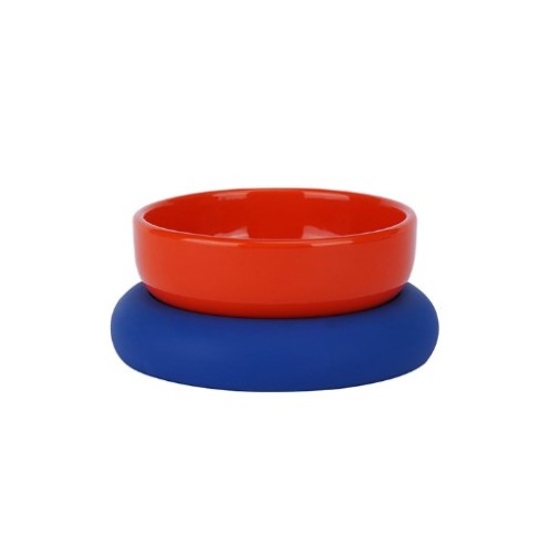 Red and blue single pet bowl, spine protection dog bowl