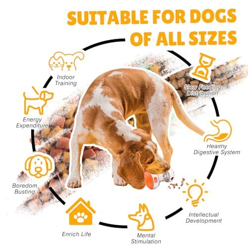Interactive Roller Puzzle Dispenser Toy for Dogs, Interactive Chase Toys, Adjustable Dog Treat Dispensing Dog Toys, Improves Pets Digestion System Dog Chew Toys Pet Gift (Orange and White)