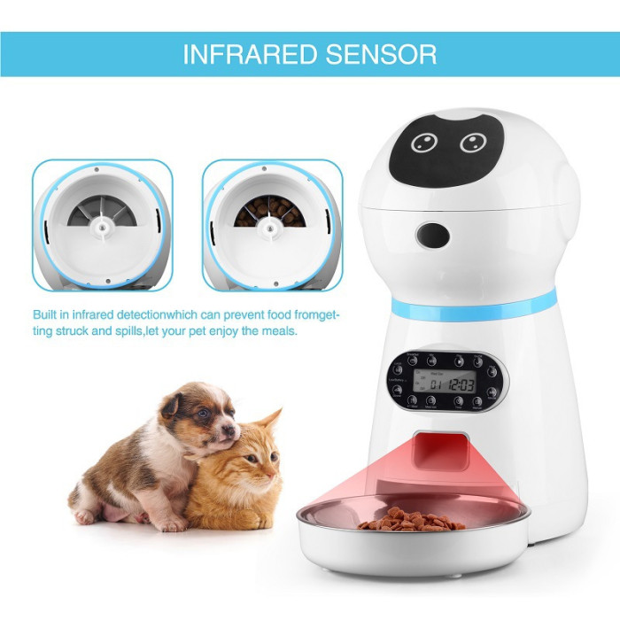 Portion control for 1-4 meals per day & 10s tape recorder timed cat feeder, an automatic cat feeder for cats and dogs