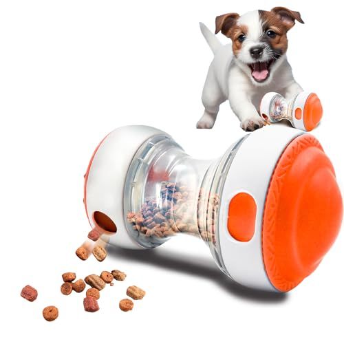 Interactive Roller Puzzle Dispenser Toy for Dogs, Interactive Chase Toys, Adjustable Dog Treat Dispensing Dog Toys, Improves Pets Digestion System Dog Chew Toys Pet Gift (Orange and White)