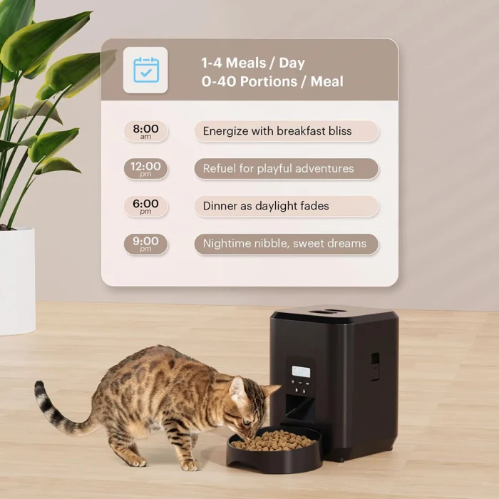 Smart pet feeder, automatic feeder with timed and quantified automatic cat food dispenser, cat and dog bowl