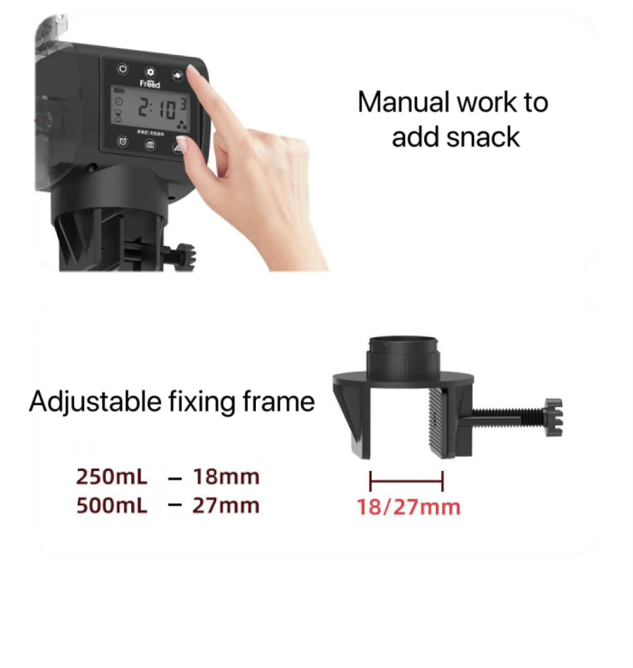An automatic fish tank feeder with intelligent timing function, convenient for pet feeding and a consistent aquarium food distribution system