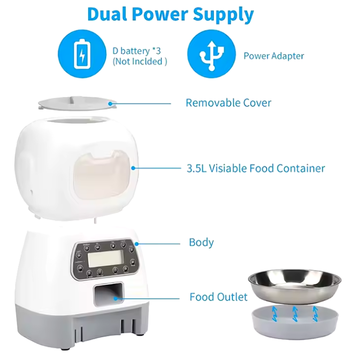 10s Smart pet feeder Tape recorder 3.5L Dry food dispenser Automatic wi-fi Cat and Dog feeder Portable Rechargeable food storage box
