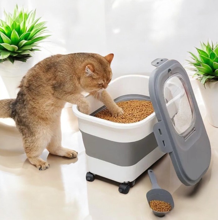 Factory direct sales, Amazon quality guaranteed, large plastic pet tableware room trash can, easy-to-use, foldable dog food storage bowl